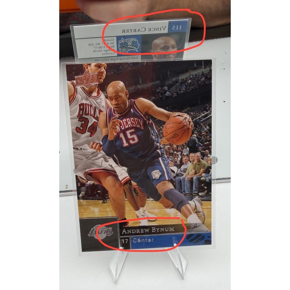 2009-10 Upper Deck Vince Carter Andrew Bynum Error Card 115 Lakers Nets Magic